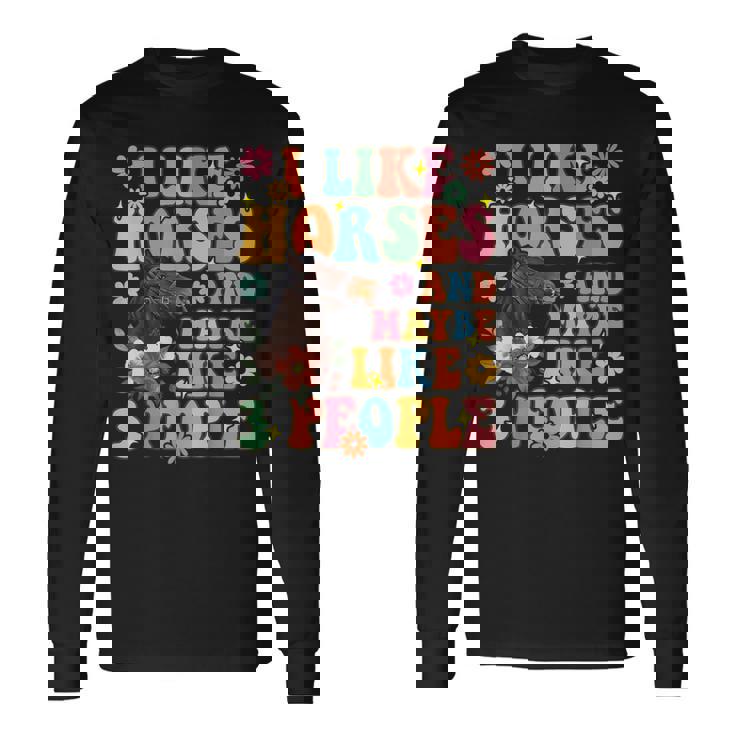 私は馬と3人が好きグルーヴィーな乗馬乗馬ライダー 長袖Tシャツ