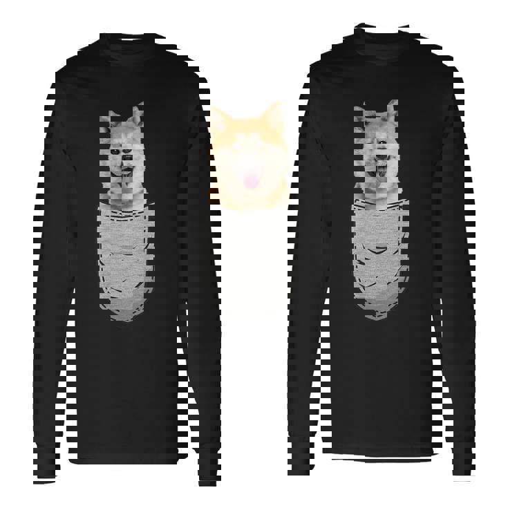 秋田犬健日本人胸ポケット犬オーナー 長袖Tシャツ