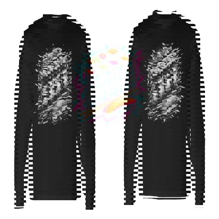 稲妻と閃光の寿司ティー 日本料理 長袖Tシャツ