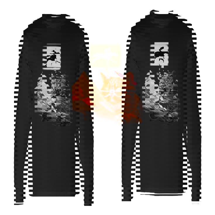 競馬 猫 ネコ 面白いtシャツ 馬tシャツ ウマ レース 馬 乗馬 メンズ おもしろグッズ ネタ 大人 男性 長袖Tシャツ ギフトのアイデア