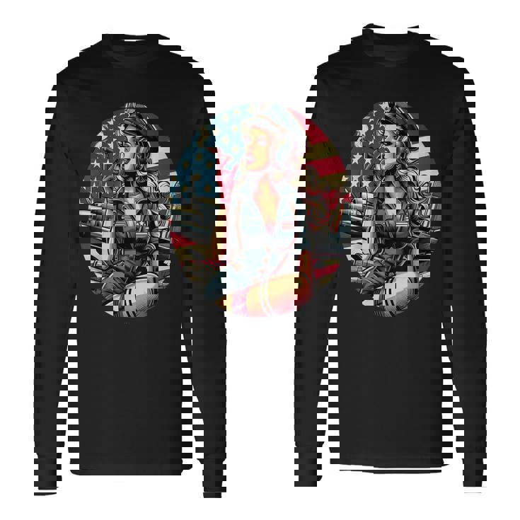 第二次世界大戦 爆撃機 葉巻 喫煙 ピンナップガール 長袖Tシャツ ギフトのアイデア