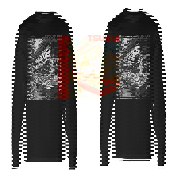 築地魚市場 日本 東京撮影 海鮮屋台 長袖Tシャツ ギフトのアイデア