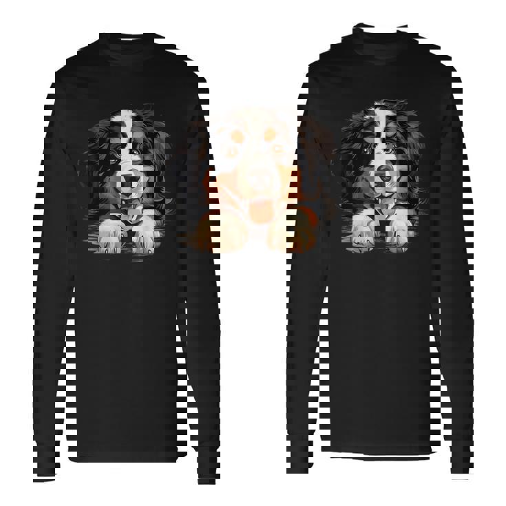 素敵で面白い覗き見犬 バーニーズマウンテンドッグ 長袖Tシャツ