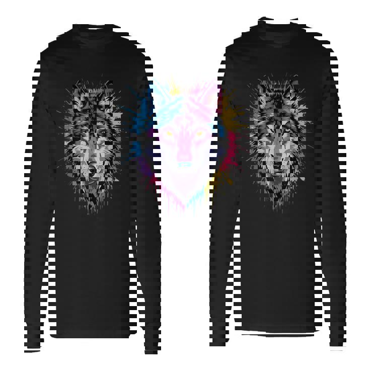 素晴らしいオオカミの頭の色彩。 長袖Tシャツ