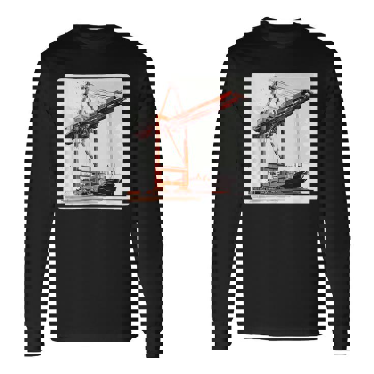 素晴らしいポートクレーン コンテナ船コスチューム 長袖Tシャツ