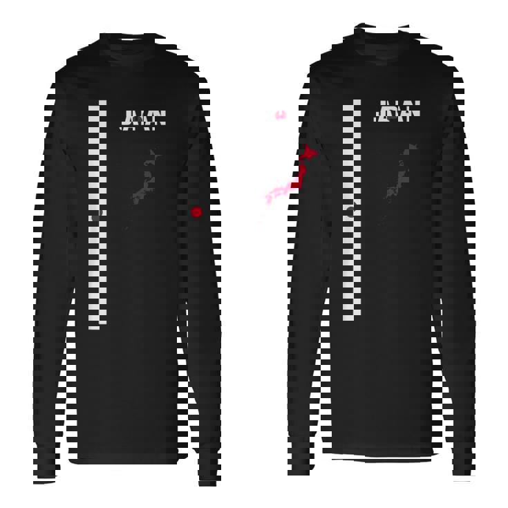 縦型日本国旗、文字「Japan」&シルエットマップ 長袖Tシャツ