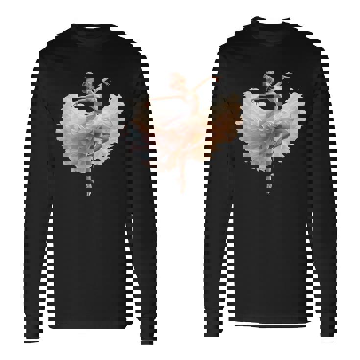 美しいバレリーナガール ダンシングバレエ水彩画 長袖Tシャツ