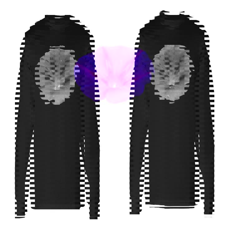 美しいパープルカラーの朝顔フラワーカットアウト 長袖Tシャツ