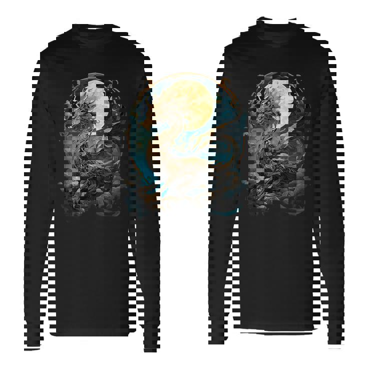 美しいルナゴールドドラゴン フローラルアートノボー 長袖Tシャツ ギフトのアイデア