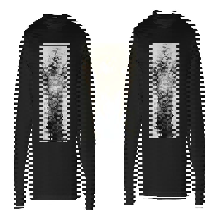 美しい天使 白黒ヴィンテージアート 長袖Tシャツ