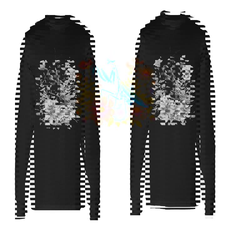 美しい昆虫アート カマキリ 長袖Tシャツ