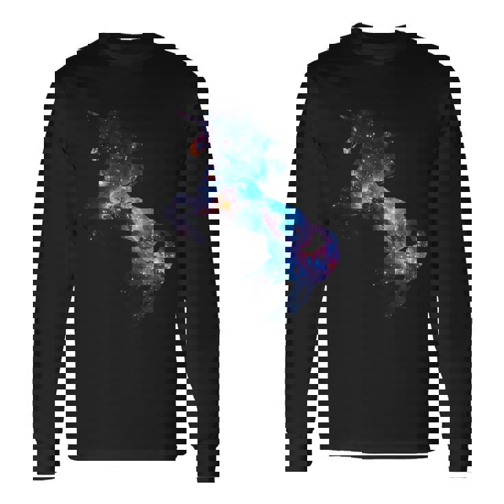 美的シルエット 夢のような宇宙 銀河 ユニコーン 長袖Tシャツ