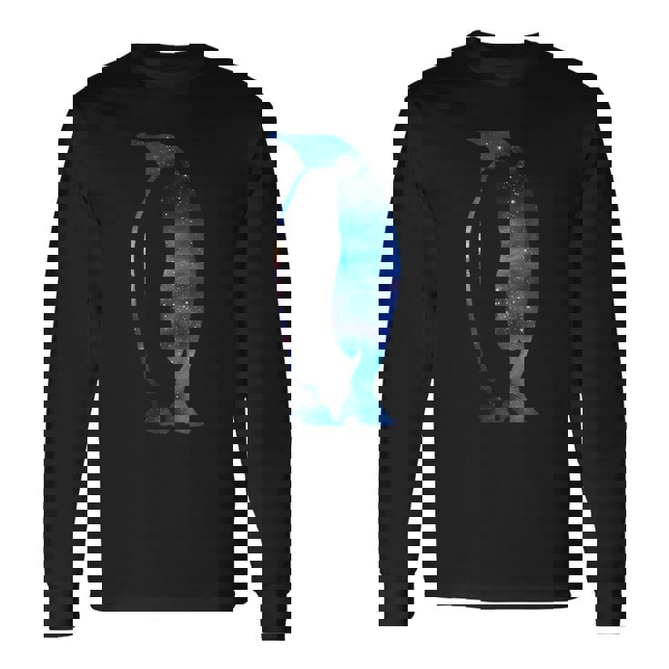 美的シルエット 星 宇宙 銀河 ペンギン 長袖Tシャツ