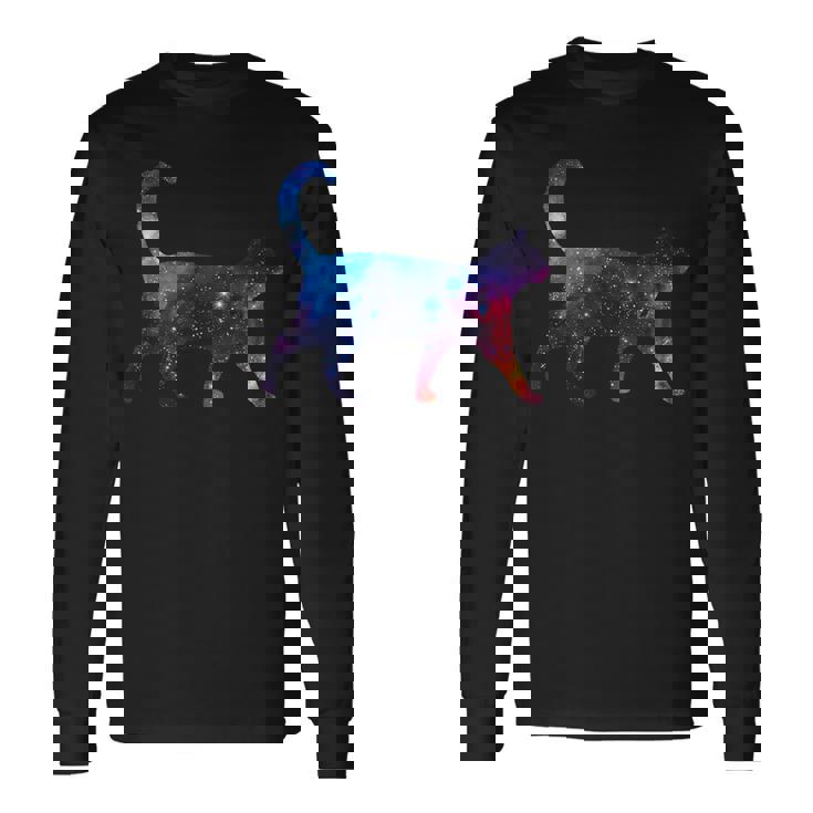 美的シルエット 星 宇宙 銀河 猫 長袖Tシャツ