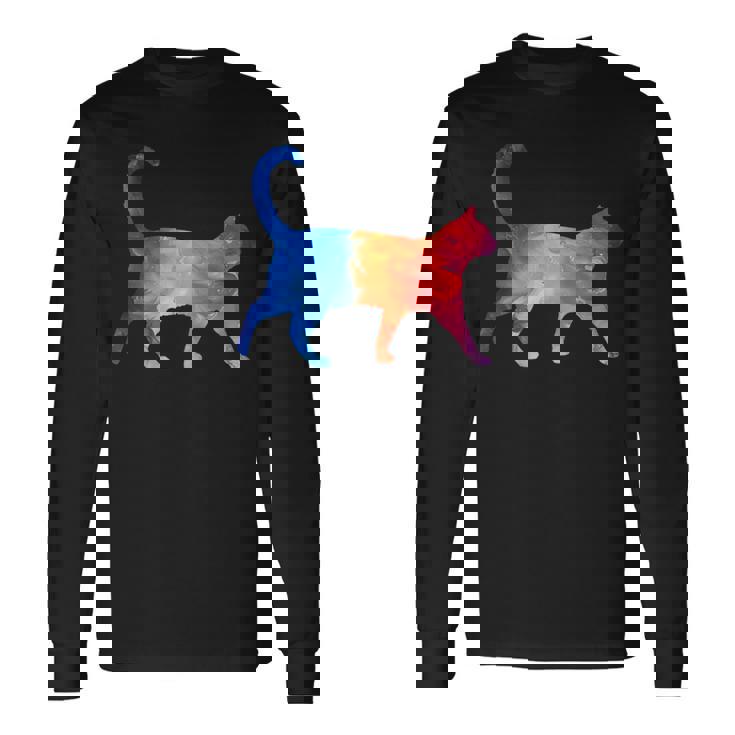 美的シルエット芸術的水彩猫 長袖Tシャツ