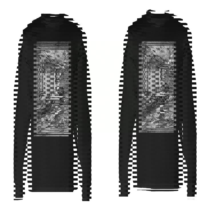 聖ジェロームの研究 アルブレヒト・デューラー ゴシック中世美術 長袖Tシャツ