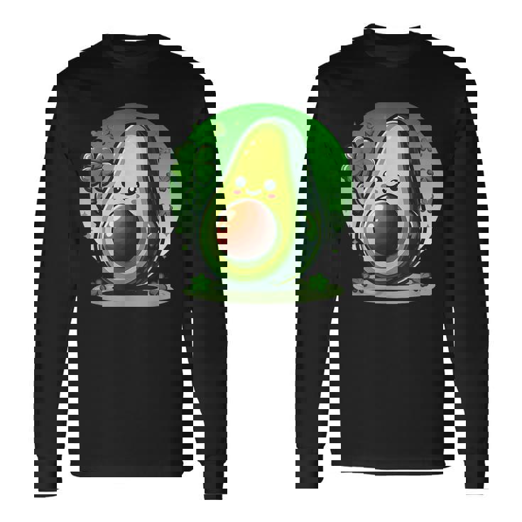 聖パトリックの日 アボカド 幸運の四つ葉のクローバー 長袖Tシャツ