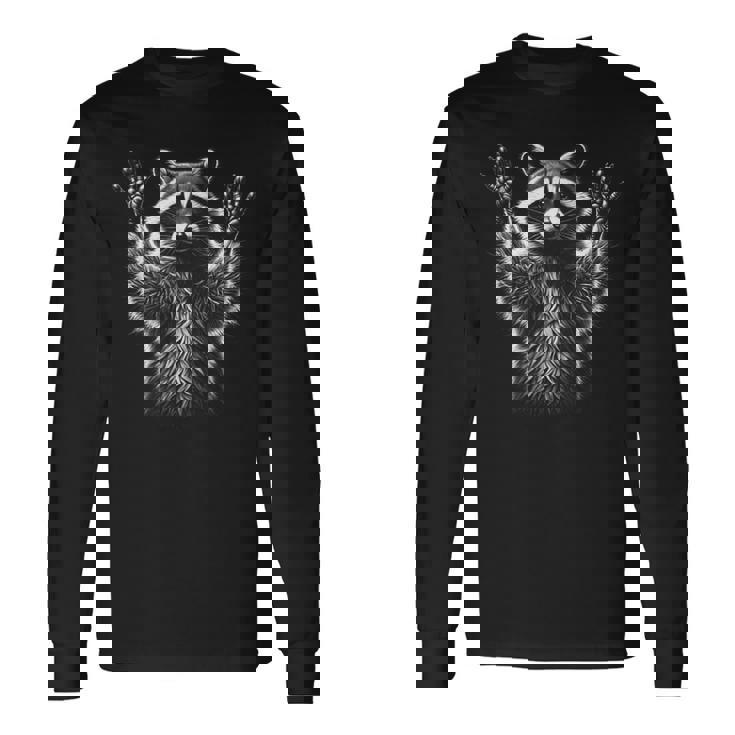 胸に手を上げたかわいいアライグマ 長袖Tシャツ