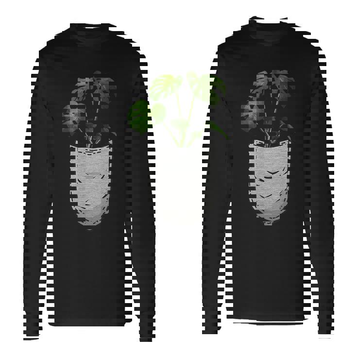 胸ポケットにモンステラ 長袖Tシャツ