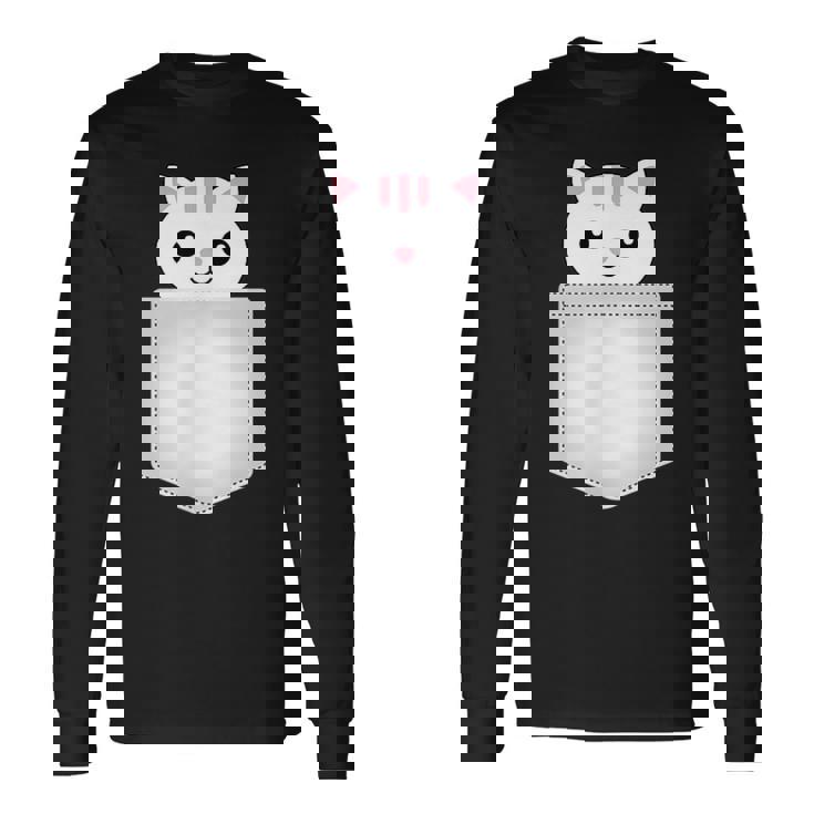 胸ポケットの猫 長袖Tシャツ