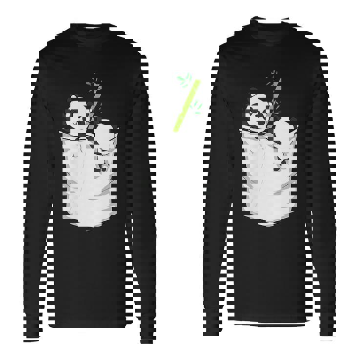 胸ポケットパンダ パンダ クマ 長袖Tシャツ