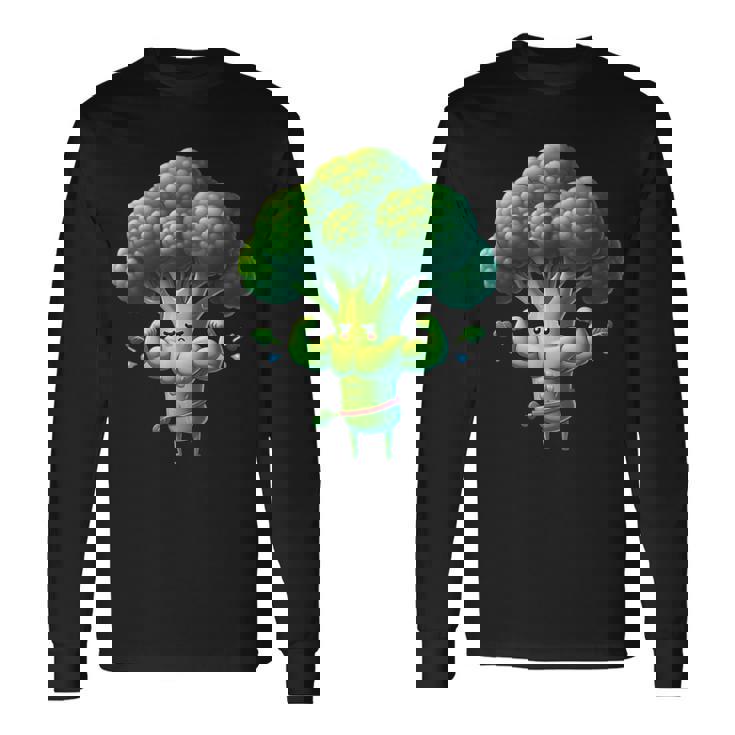 腹筋付き筋肉ブロッコリー 長袖Tシャツ