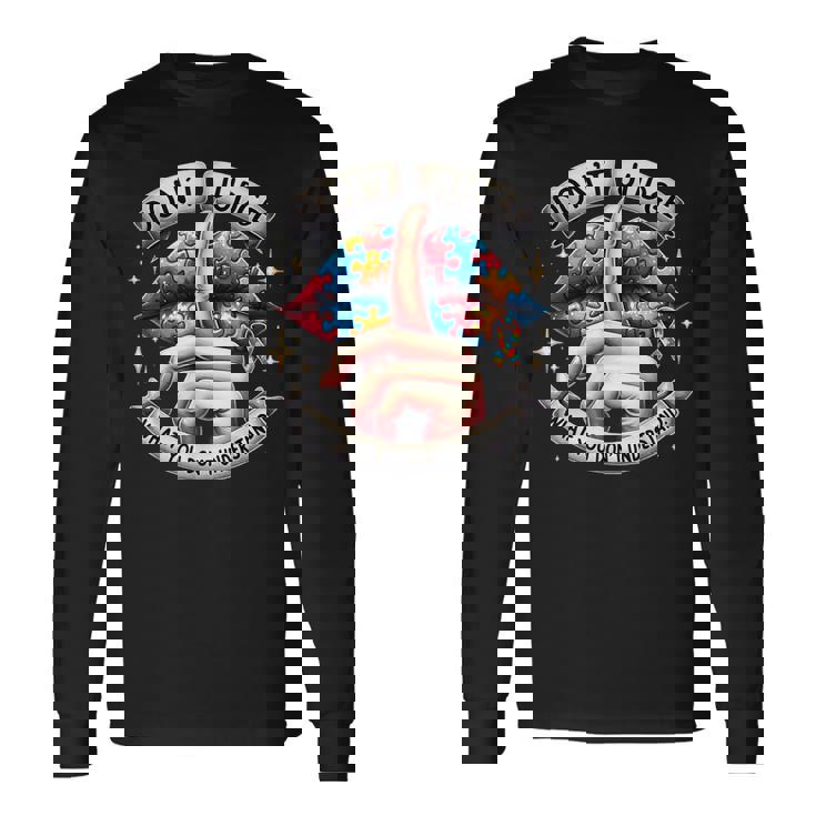 自閉症啓発唇を理解していないことを判断しないでください 長袖Tシャツ