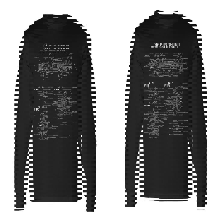 航空機ステルス戦闘機 F35 ライトニングの設計図 長袖Tシャツ