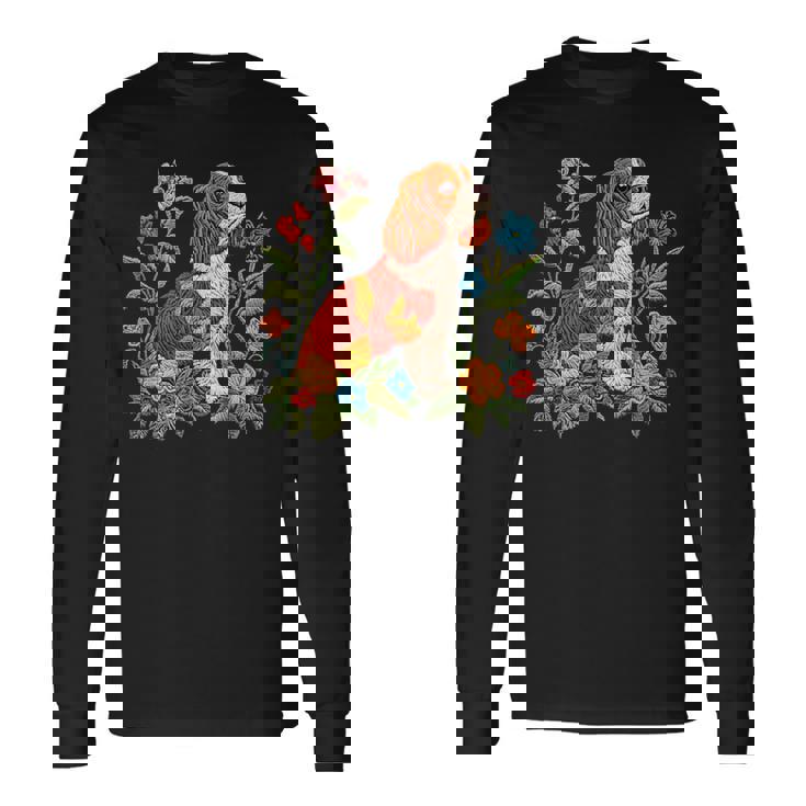 花柄 キャバリア王 チャールズ スパニエル キュート ママ 母の日 長袖Tシャツ