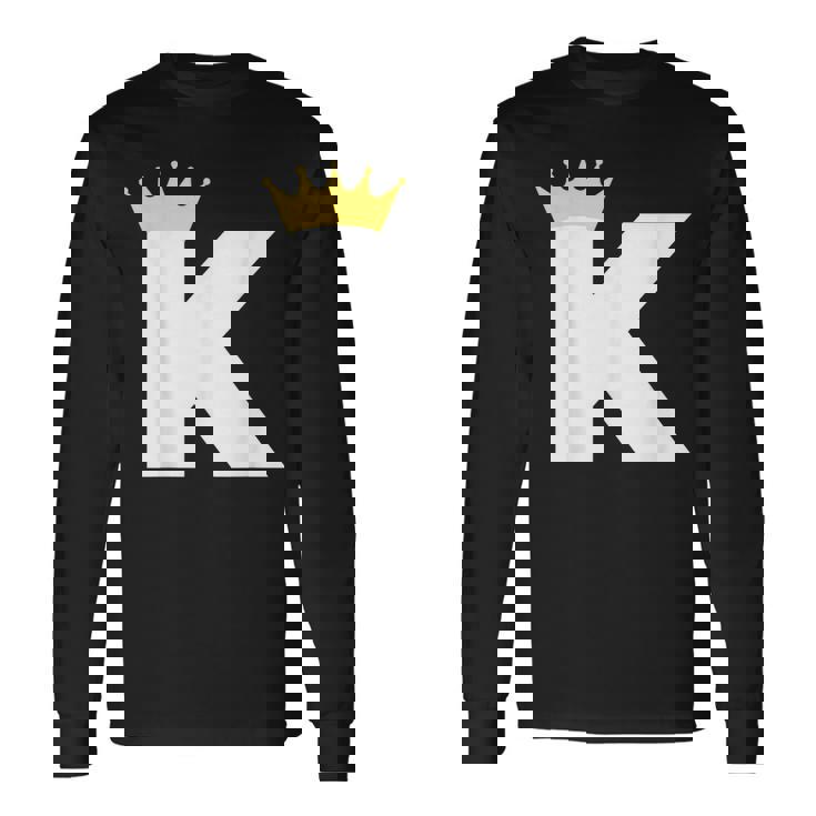 英文字 K 大文字 アルファベット モノグラム イニシャル キング クイーン クラウン 長袖Tシャツ
