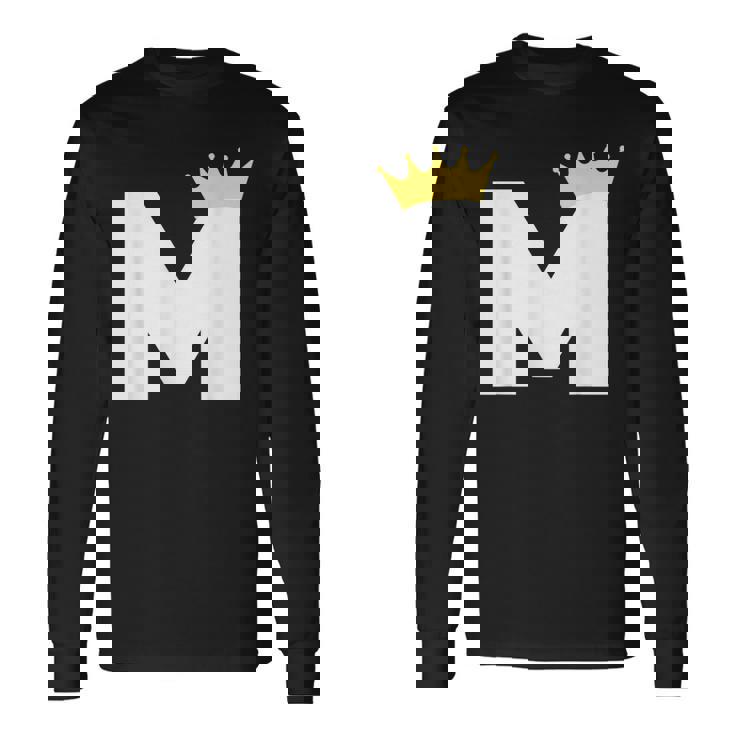 英文字 M 大文字 アルファベット モノグラム イニシャル キング クイーン クラウン 長袖Tシャツ