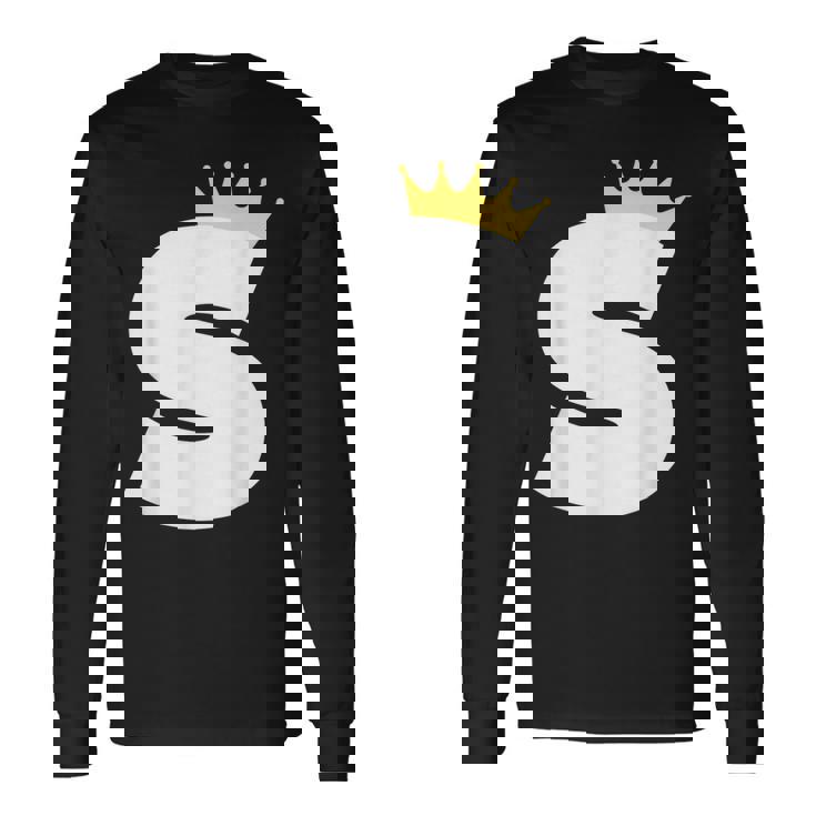 英文字 大文字 アルファベット モノグラム イニシャル キング クイーン クラウン 長袖Tシャツ