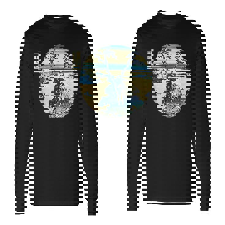 葛飾 北斎 信州諏訪湖 有名なヴィンテージアート スタイリッシュ 長袖Tシャツ