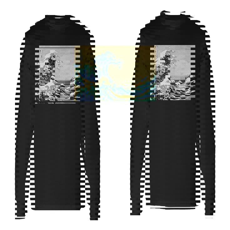 葛飾 北斎 神奈川沖浪裏 有名なヴィンテージアート スタイリッシュ 長袖Tシャツ