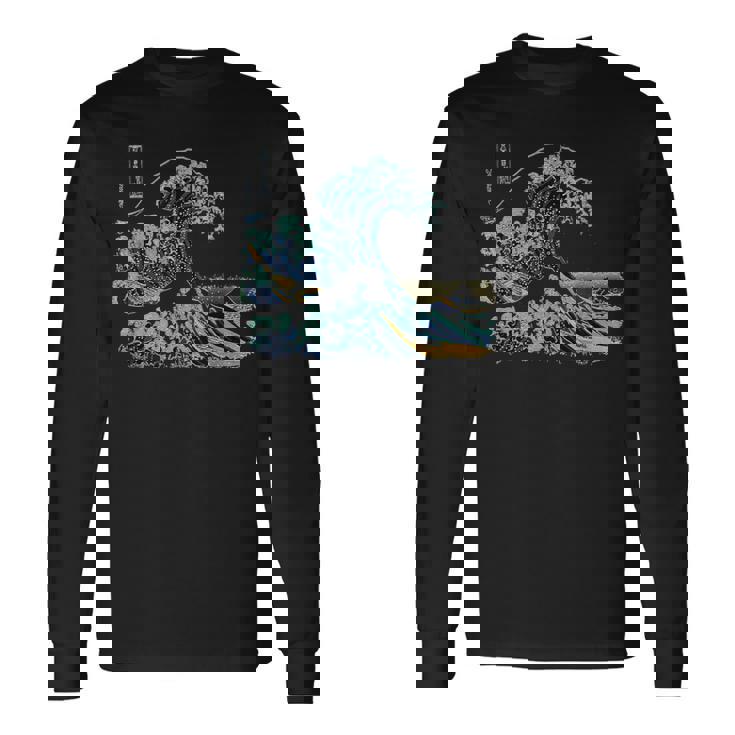 葛飾 北斎 神奈川沖浪裏 有名なヴィンテージアート スタイリッシュ Great Wave Hokusaitylish 長袖Tシャツ