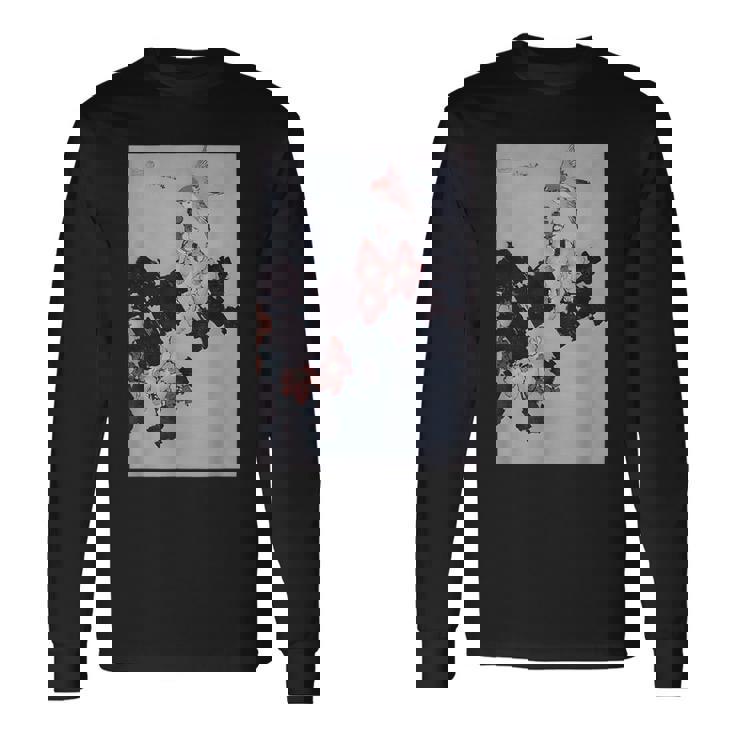 葛飾北斎作 ハイビスカスとスズメ 長袖Tシャツ