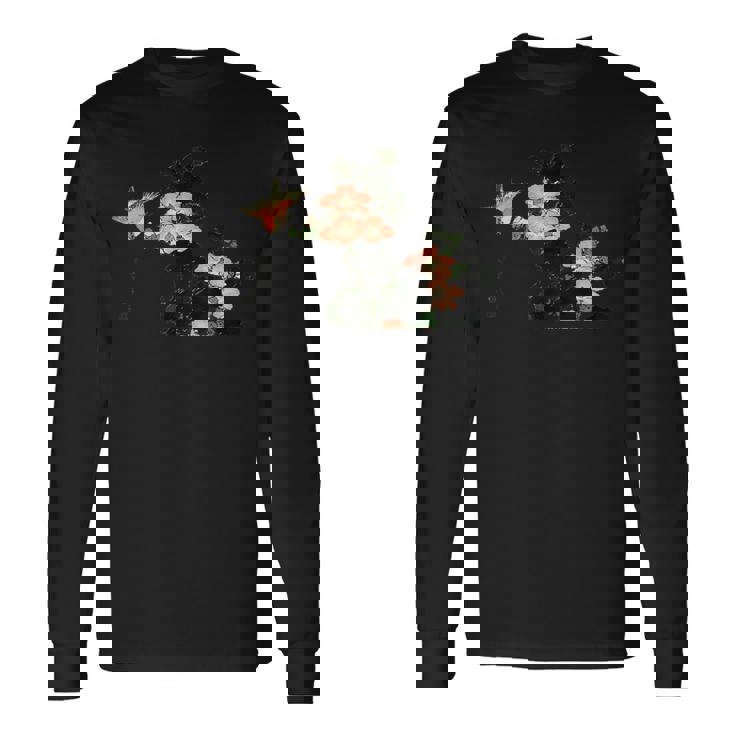 葛飾北斎作「ハイビスカスとスズメ」1830 長袖Tシャツ