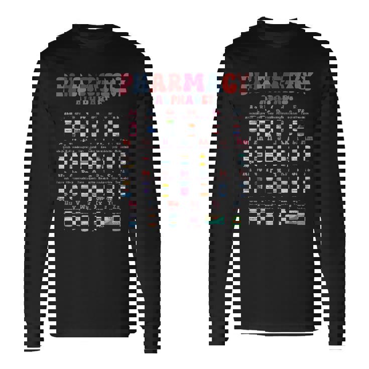 薬局 アルファベット 薬剤師 技術者 薬 看護師 ピル 長袖Tシャツ