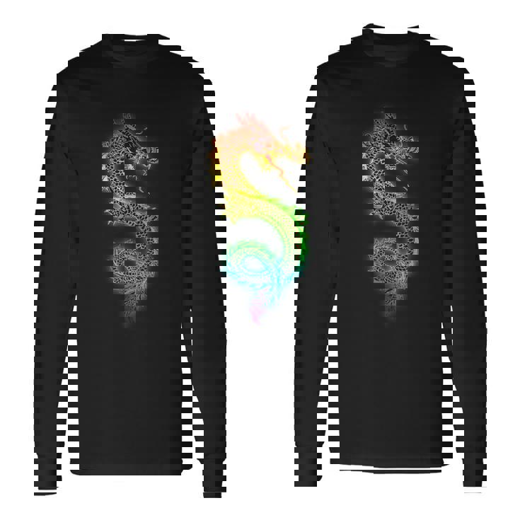 虹と中国の龍 長袖Tシャツ