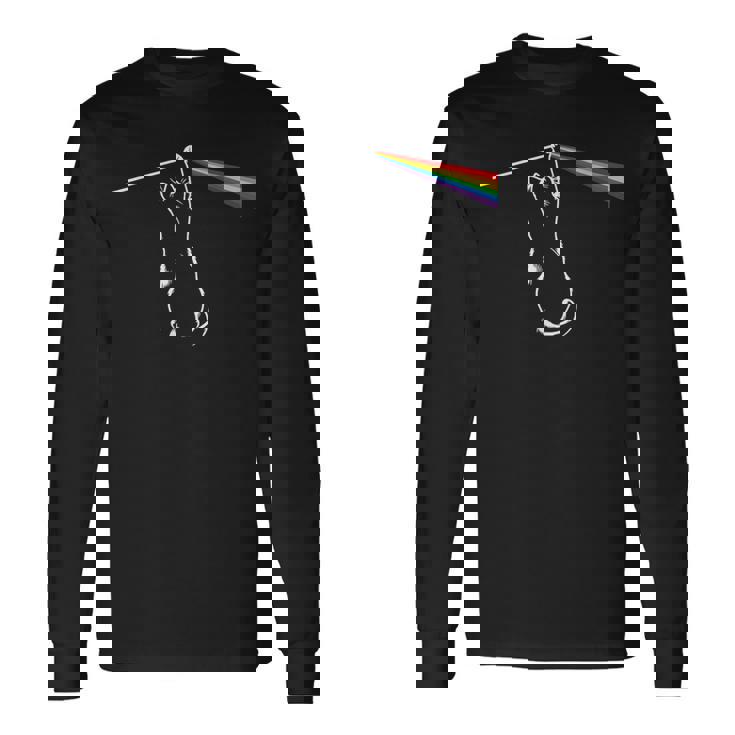 虹に光を曲げる猫、スペースプログレッシブロックミュージック 長袖Tシャツ