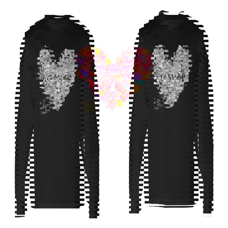 蝶 ハート かわいい 庭 長袖Tシャツ