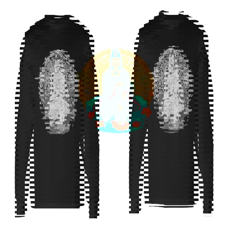 観音菩薩 観音陰仏教 アジアン仏教 長袖Tシャツ