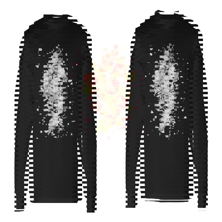 言葉、愛、幸福、平和のピンクのバラの花束 長袖Tシャツ