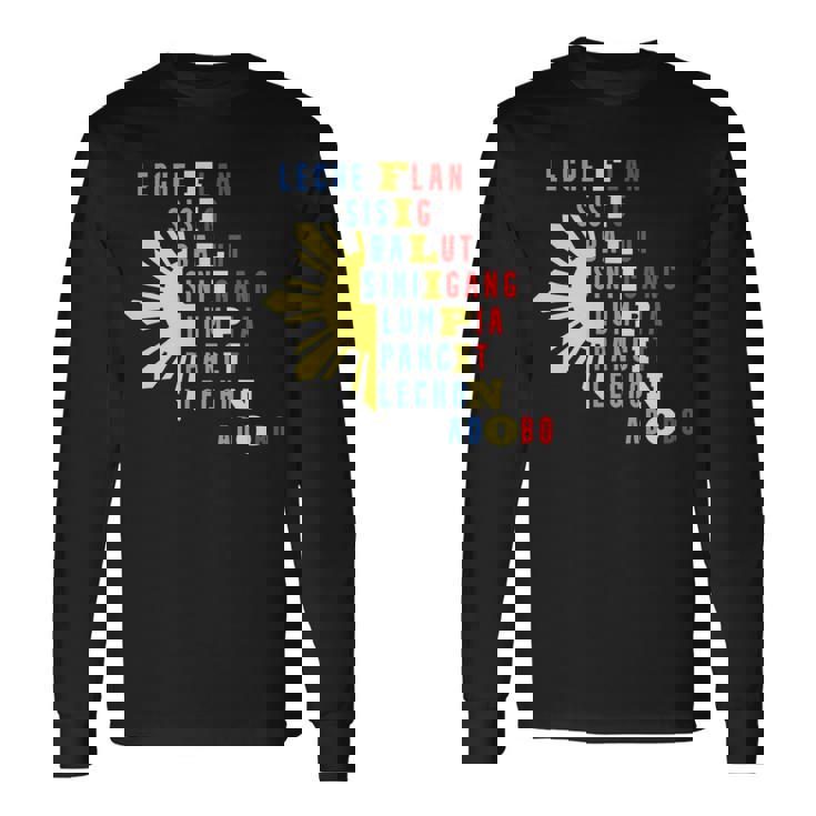 誇り高いフィリピン人のための有名な食べ物 フィリピンのデザイン 長袖Tシャツ