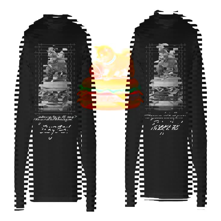 豆しば バスケットボール 豆柴 可愛い おしゃれ 面白い 動物 スポーツ 英字 ハンバーガー 犬 日本犬 柴犬 長袖Tシャツ