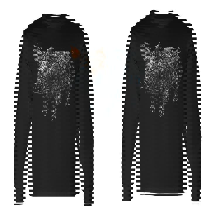 豚 動物 モチーフ アート 豚 長袖Tシャツ