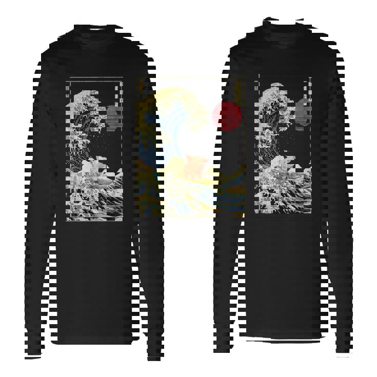 豚 神奈川 波 おもしろ サーフ 動物 長袖Tシャツ