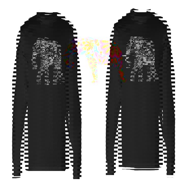 象 カラフル 象 絵画 レディース メンズ 長袖Tシャツ