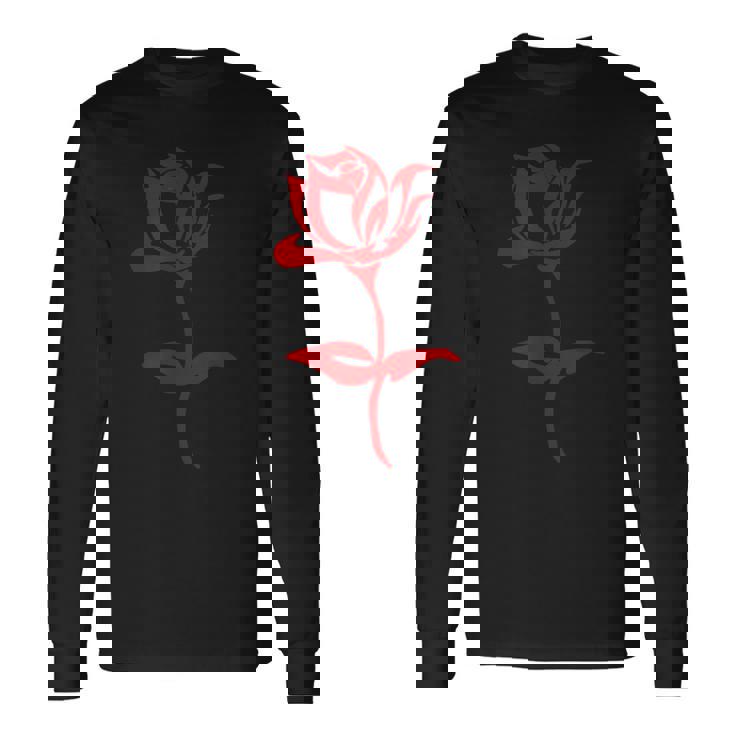 赤いバラ ミニマリスト お絵かき 花 薔薇 恋人 ガーデニング 長袖Tシャツ