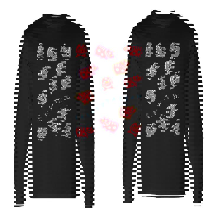 赤べこべこべこ 赤べこ 疫病退散 福島 会津 郷土玩具 民芸品 縁起物 可愛い カラフル メンズ レディース キッズ 長袖Tシャツ